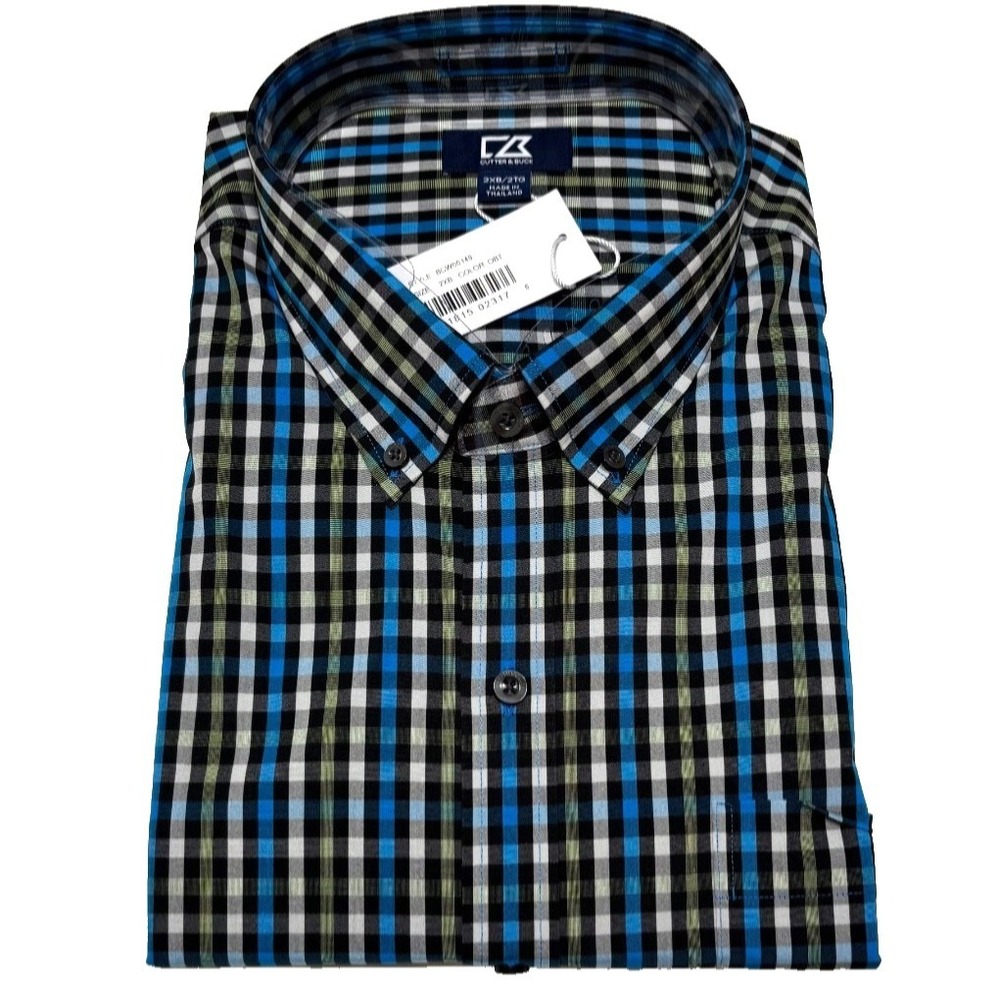 Cutter & Buck Mens Shirt Size 2XB Long Sleeve Plaid Button Down Blue 2XL NWT